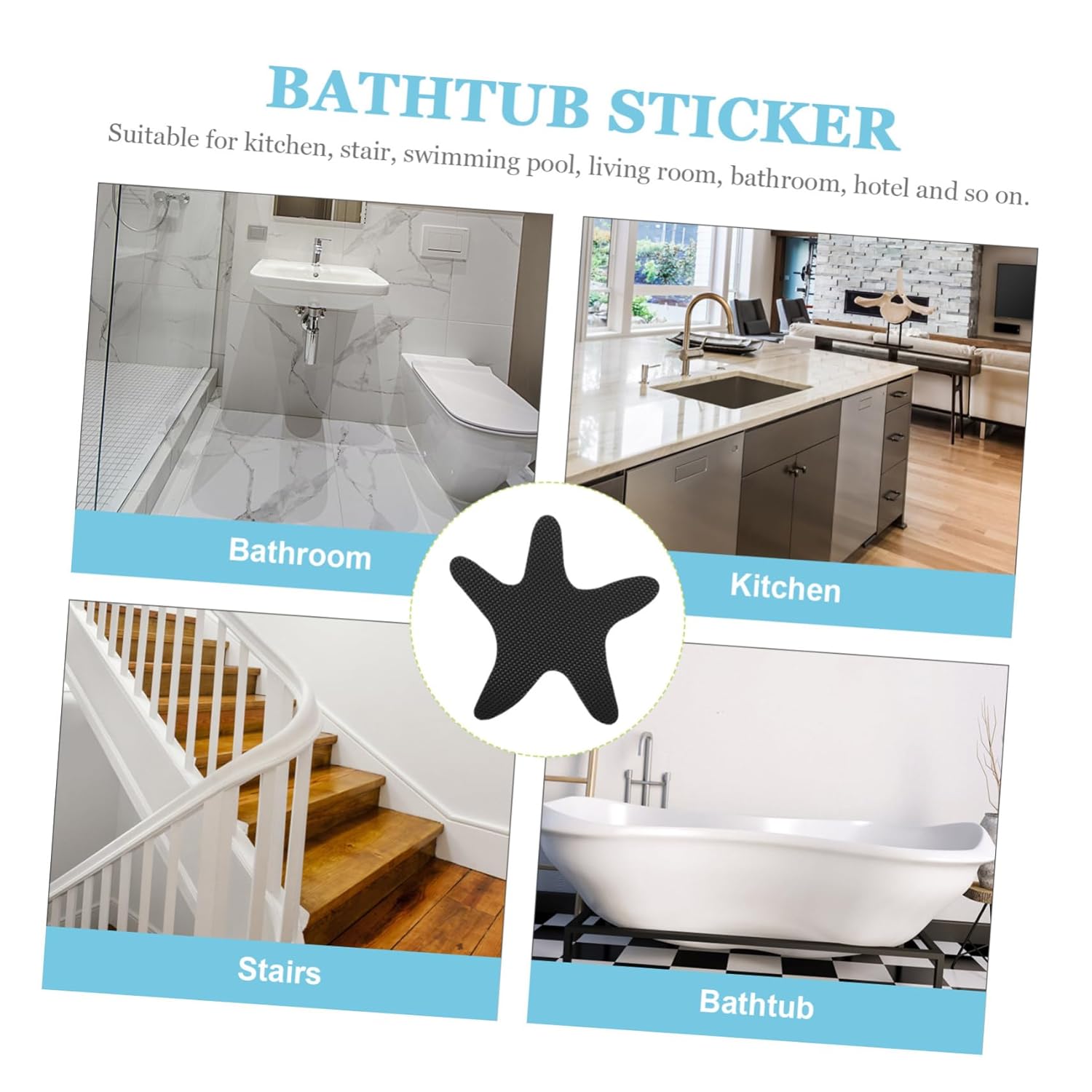 Kisangel 6pcs Sea Star Non-Slip Bath Stickers for Tub Safety