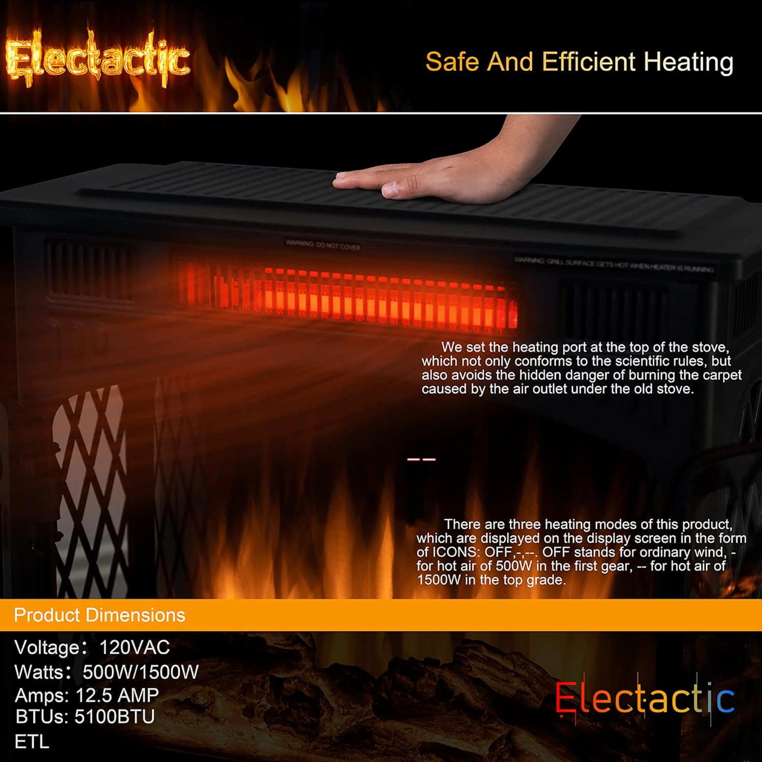 24 Inch Electric Fireplace Stove with Remote Control and 3D Flame Effect
