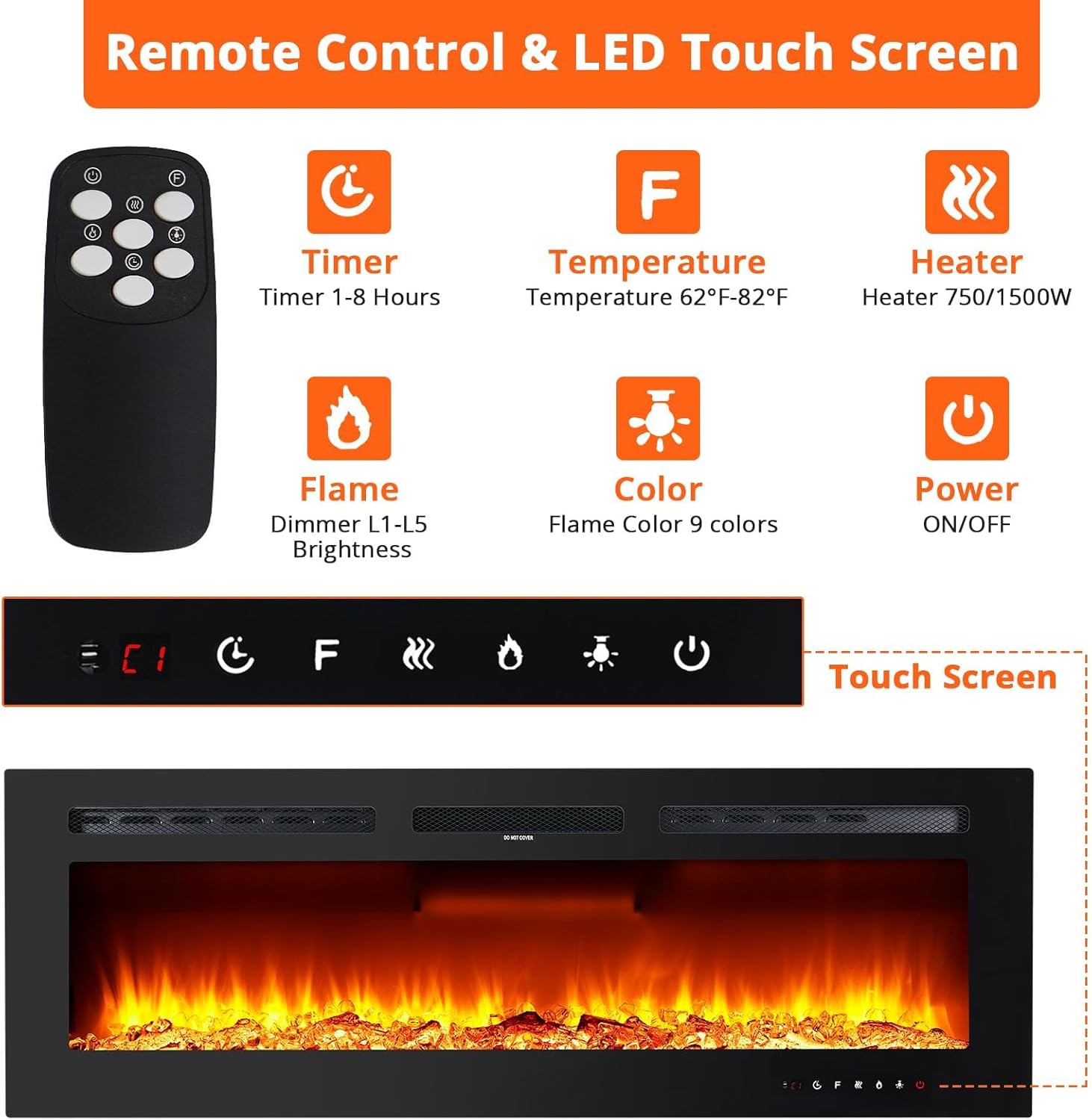 Takywep Electric Fireplace Heater with Remote Control