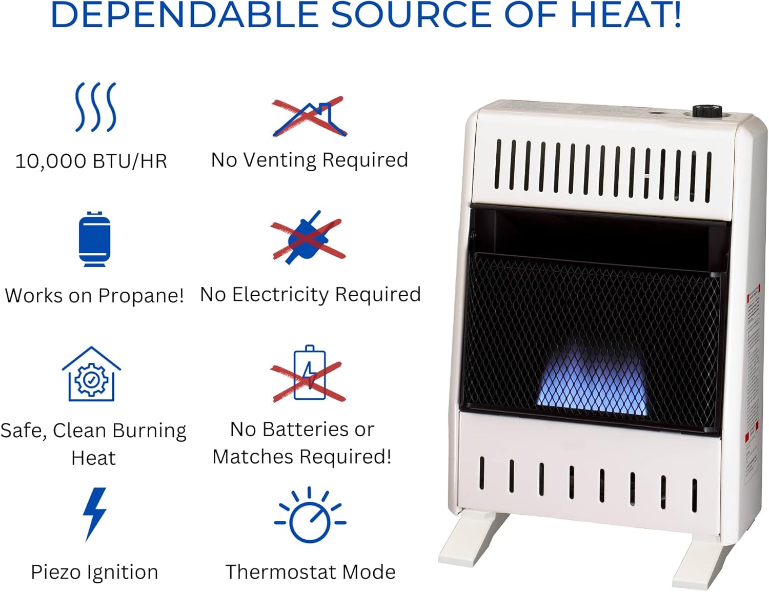 ProCom ML100TBA-B Ventless Propane Gas Blue Flame Space Heater with Thermostat Control