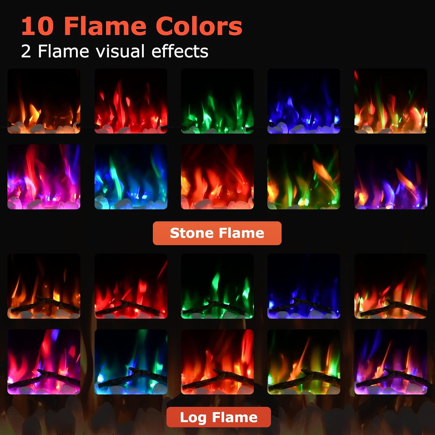 FODINGHILL 60 Electric Fireplace with Touch Screen and Adjustable Flame