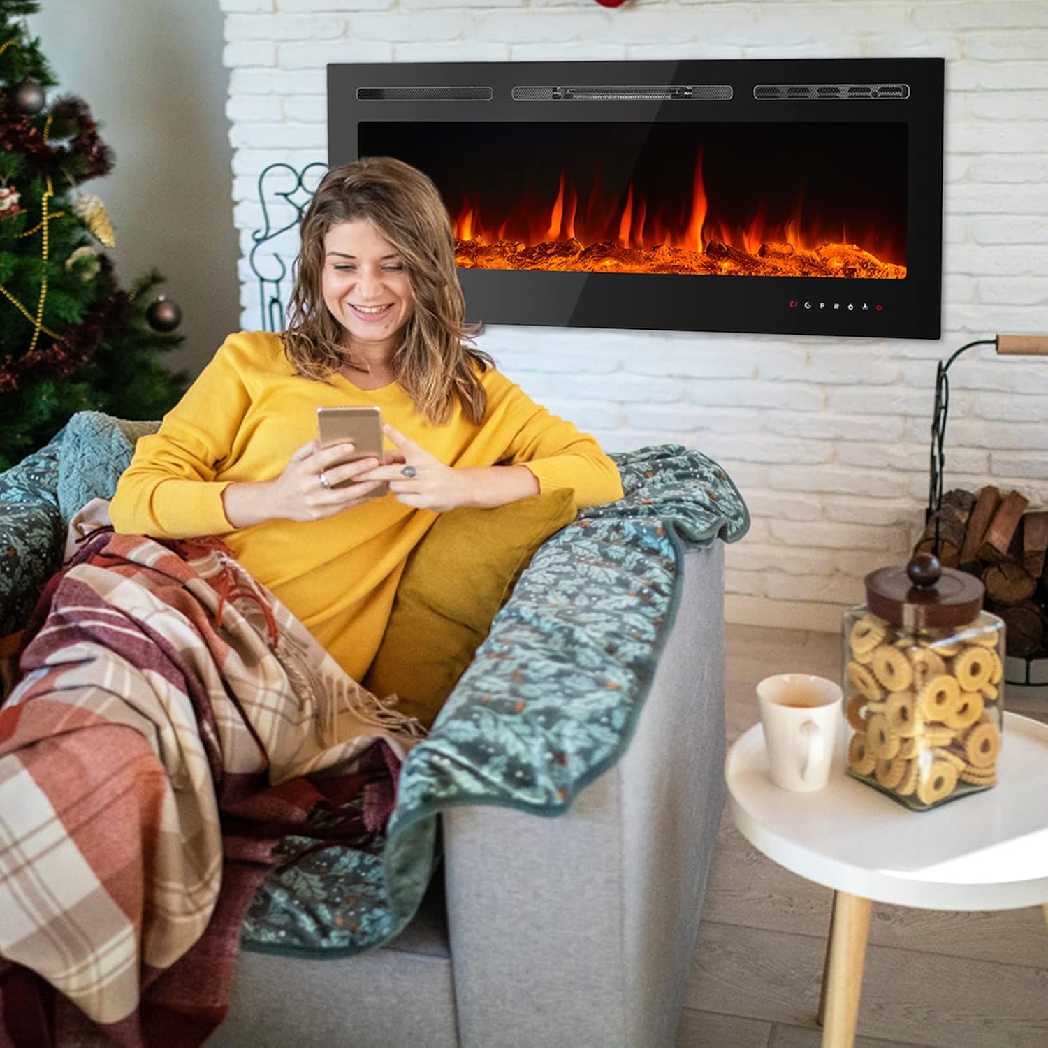CharaVector 60 Inch Electric Fireplace with Remote Control and Touch Screen Black
