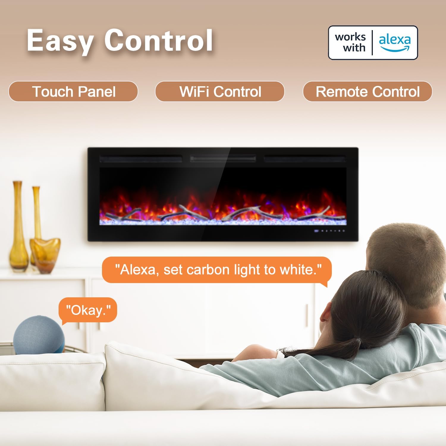 Cheerway 42 Smart WiFi Electric Fireplace with Timer and App Control