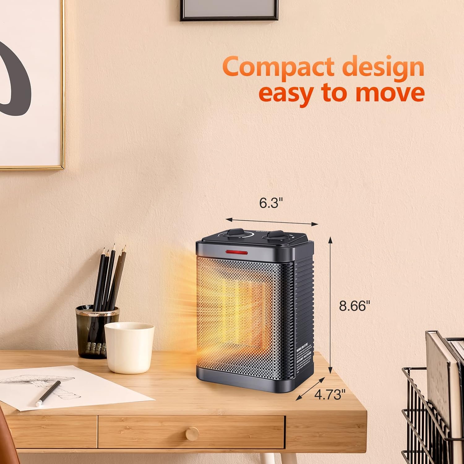 Oprunsy 1500W PTC Ceramic Space Heater with 3 Modes and Safety Protection