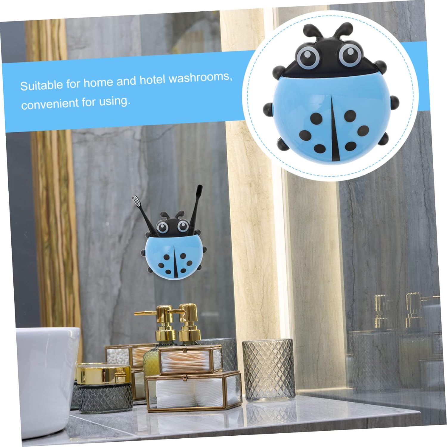 Veemoon Ladybug Toothbrush Cup Holder Wall Mount Suction