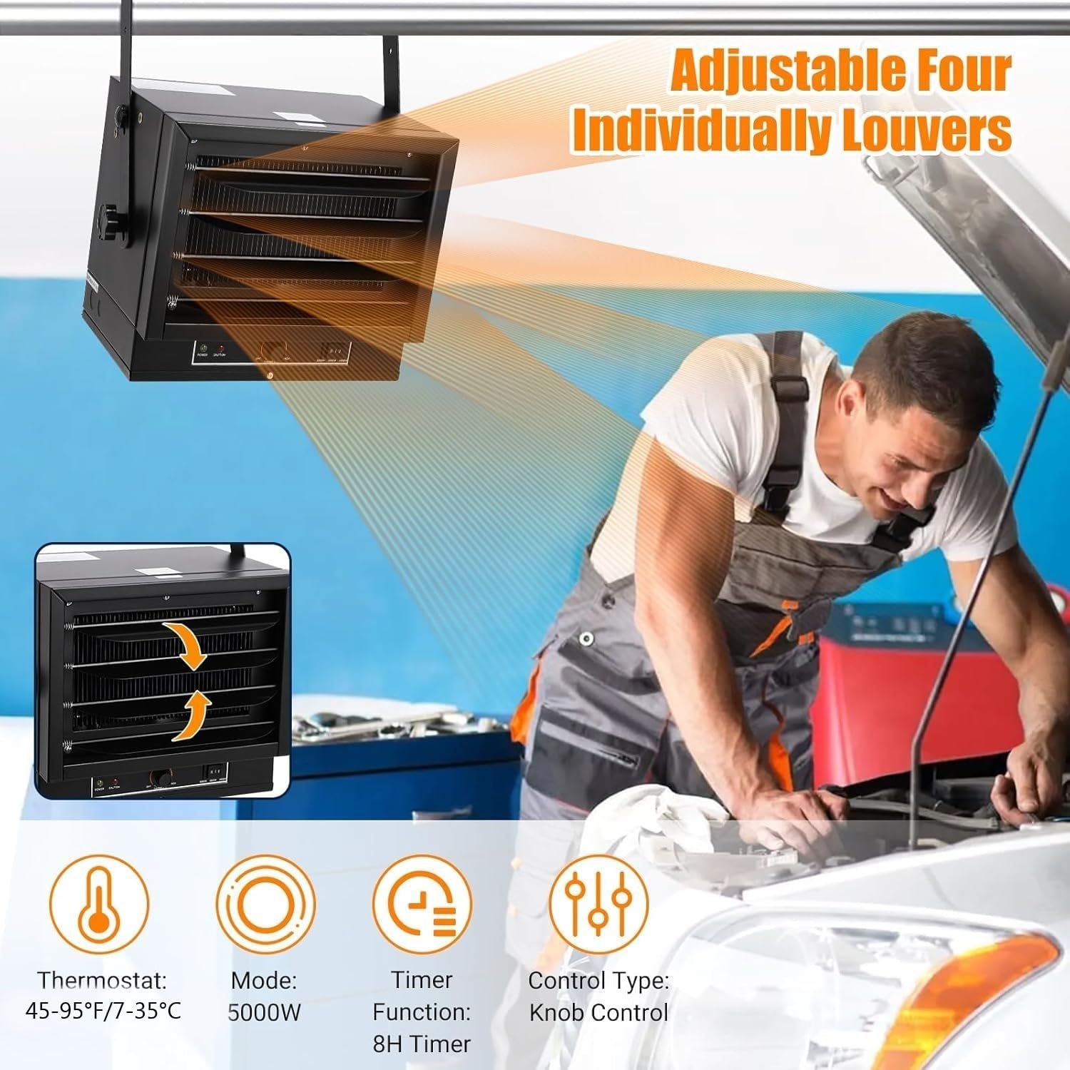 Towallmark 5000W Electric Garage Heater with Ceiling Mount