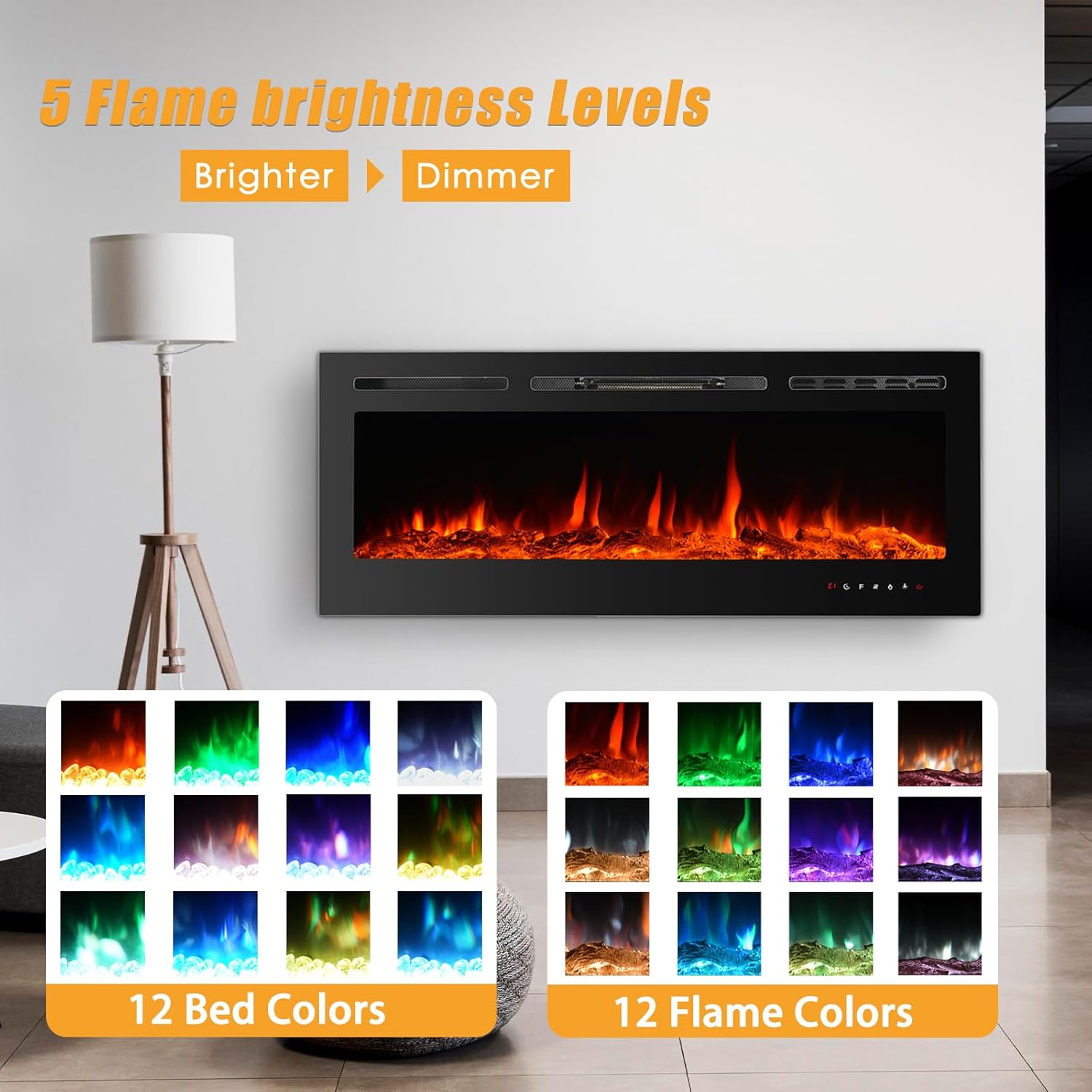 CharaVector 60 Inch Electric Fireplace with Remote Control and Touch Screen Black