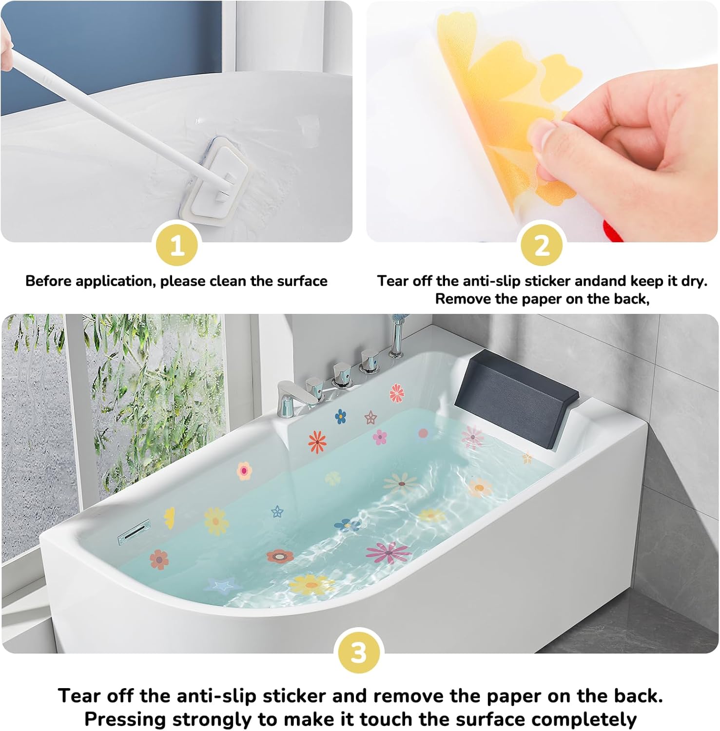 PRATIQUE Non Slip Bathtub Stickers Flower Design