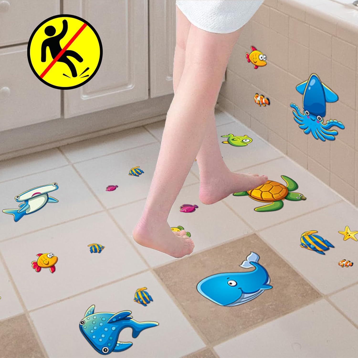 18Pack Bathtub Non Slip Stickers with 61 Ocean Animals