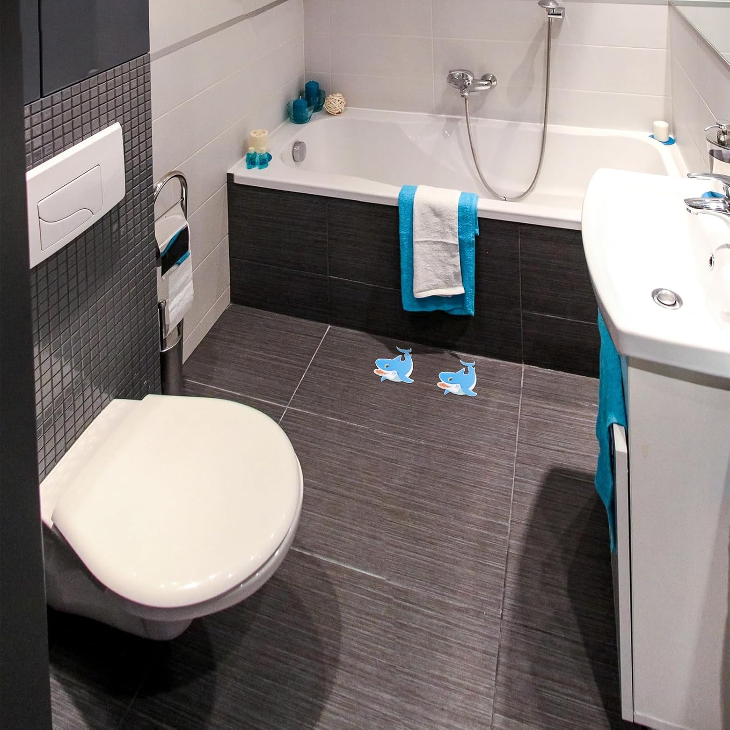 Cabilock Non-Slip Bathtub Stickers with Blue Shark Design