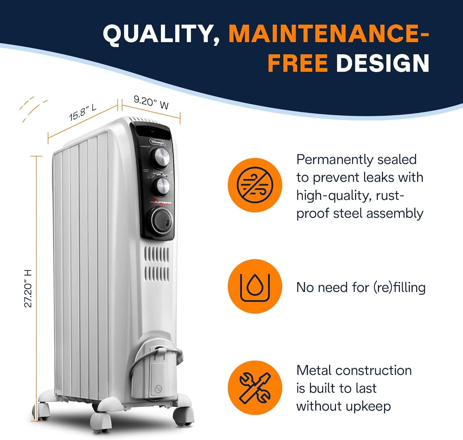 DeLonghi 1500W Portable Heater with Touch Controls