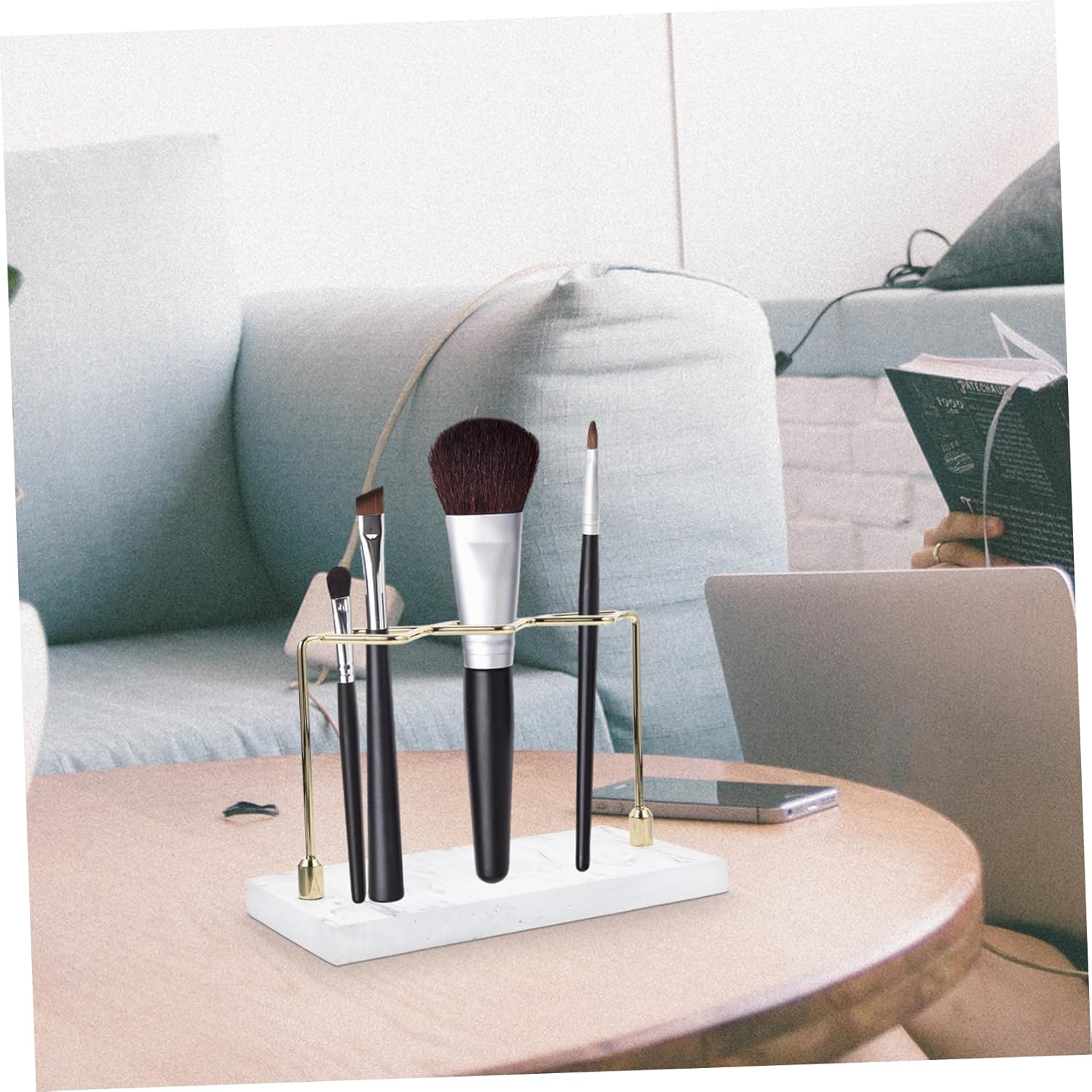 HAKIDZEL Marble Toothbrush Holder with Makeup Brush Stand