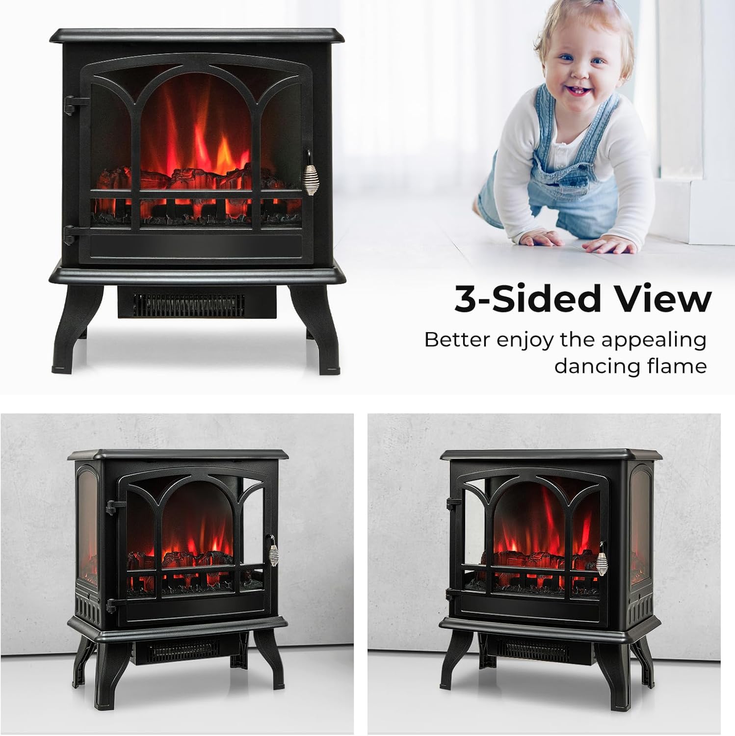 GOFLAME 23 Electric Fireplace Stove with 3-Level Flame and 6H Timer
