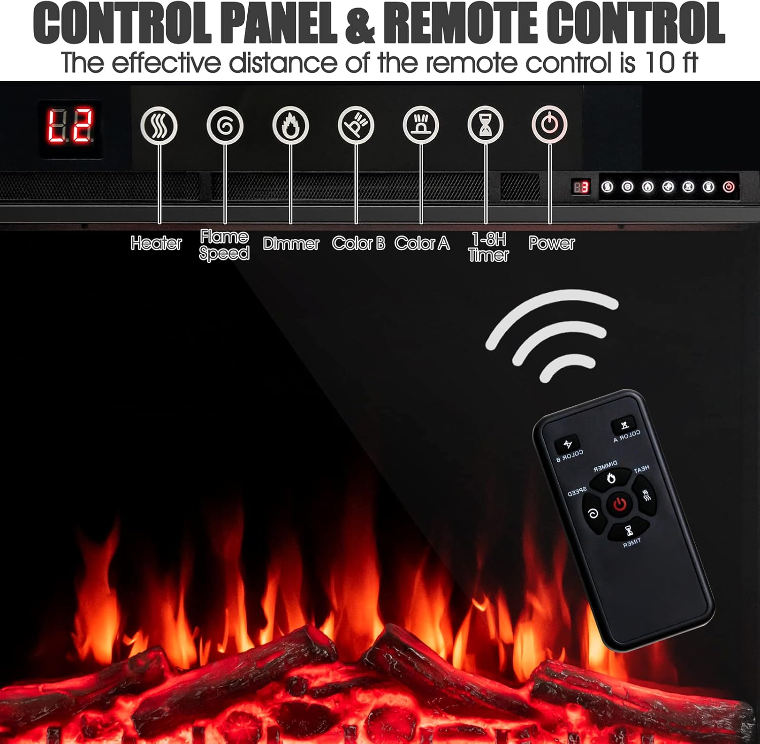 COSTWAY 34-Inch Electric Fireplace with Remote Control