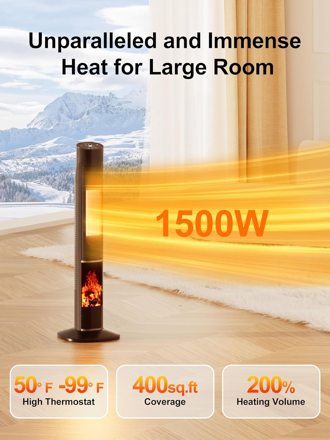 Uthfy 32 Electric Heater with 80 Oscillation and Flame for Large Rooms