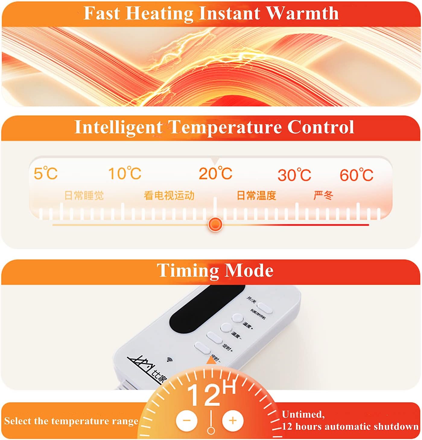 WTTTTW Fast Heating Electric Floor Mat with Timer Temperature Control