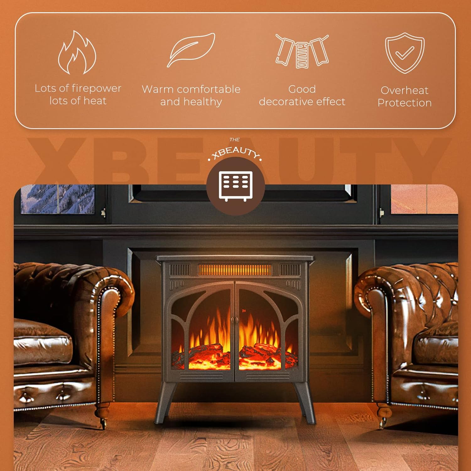 Xbeauty Electric Fireplace Heater Indoor Portable Black