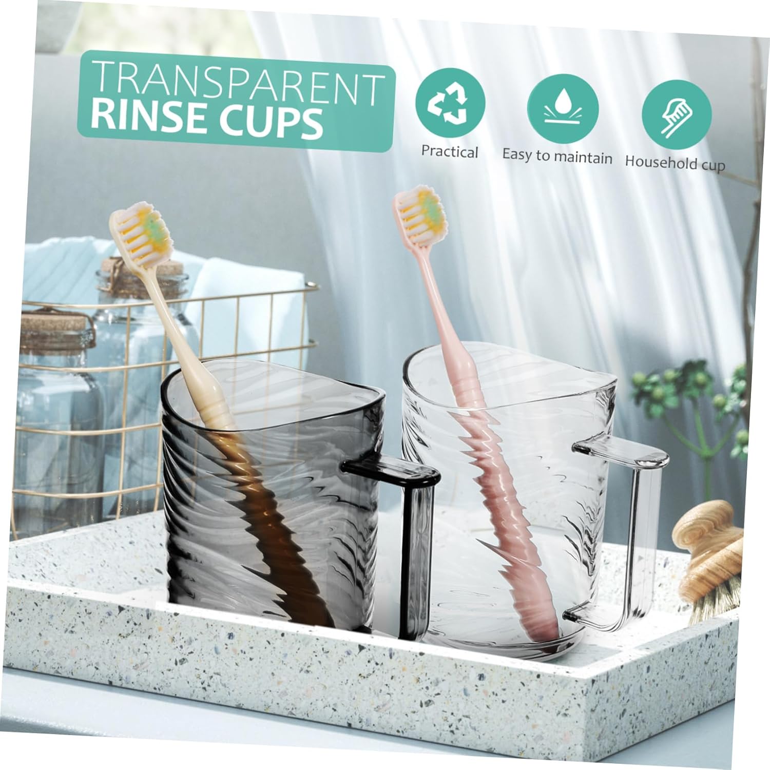 2pcs Toothbrush Holder Cup with Handle Reusable Plastic Rinse Tumbler for Bathroom