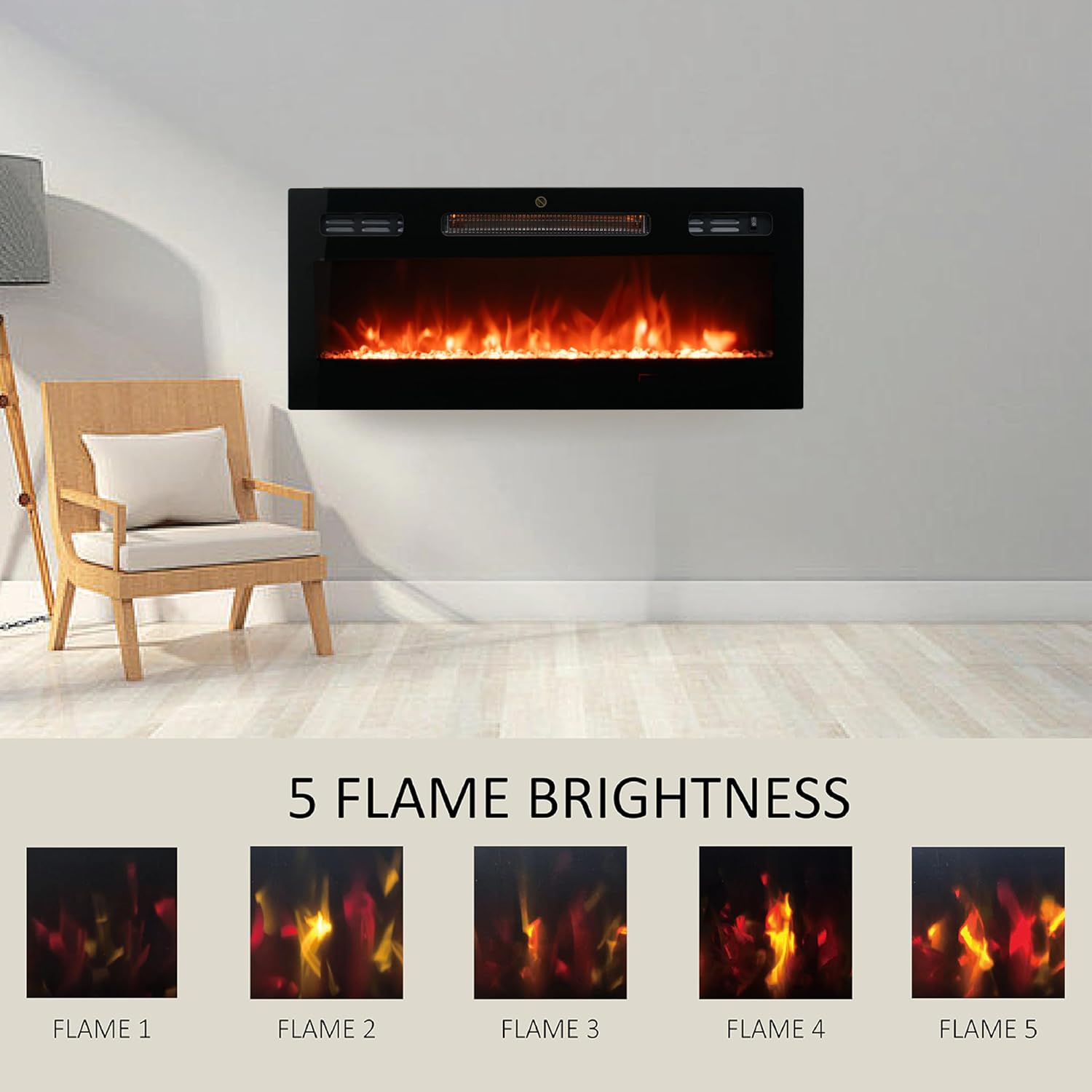 30 Inch Wall Electric Fireplace with Realistic Flame and Quiet Operation