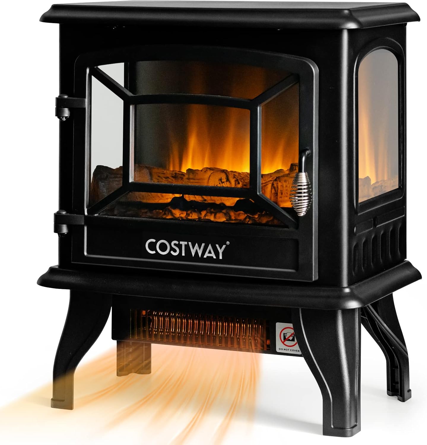 COSTWAY Electric Fireplace Stove with Realistic Flame and Adjustable Thermostat