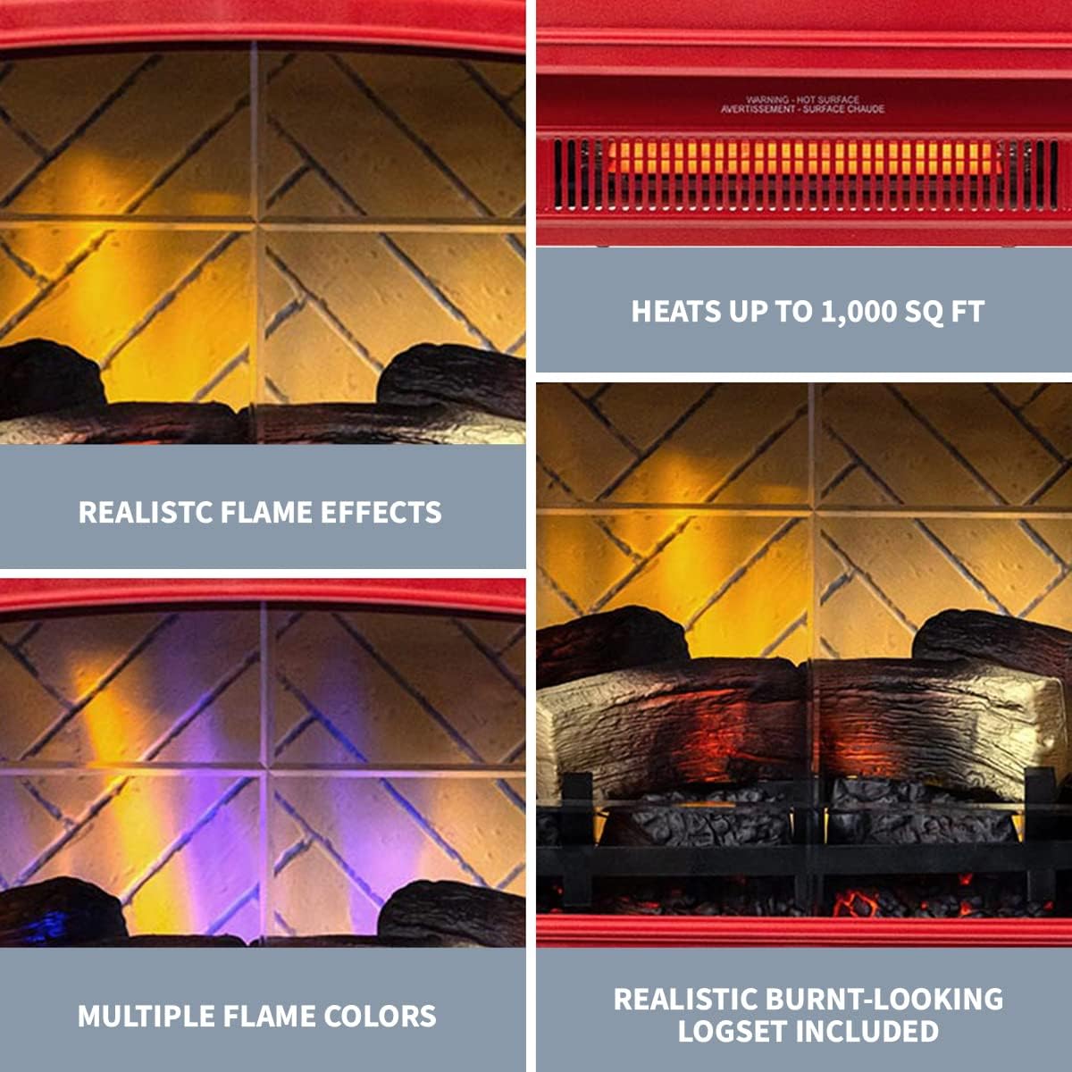 Country Living Infrared Electric Fireplace Stove in Deep Red