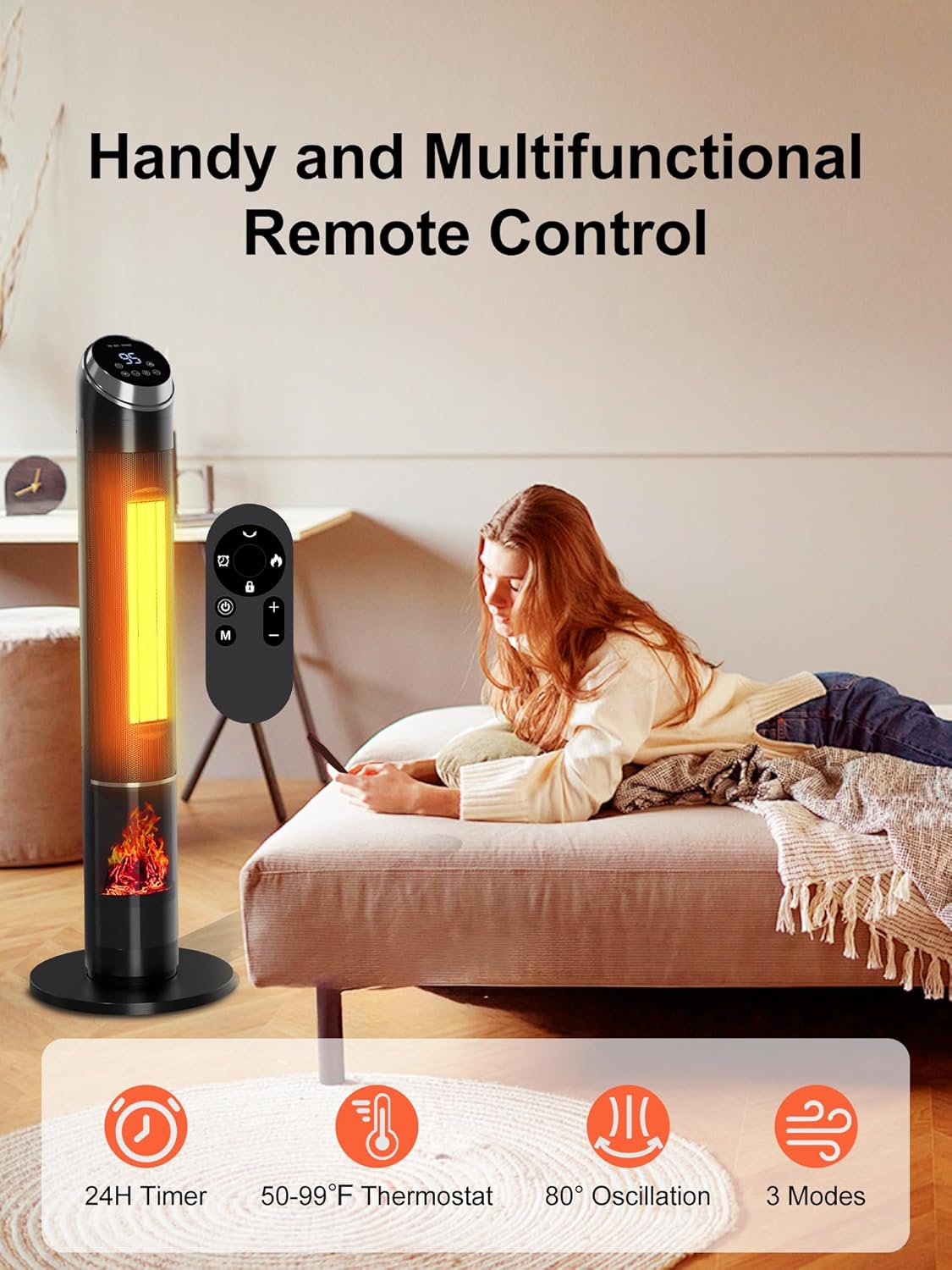 Uthfy 38 Electric Space Heater with Flame and Remote Control