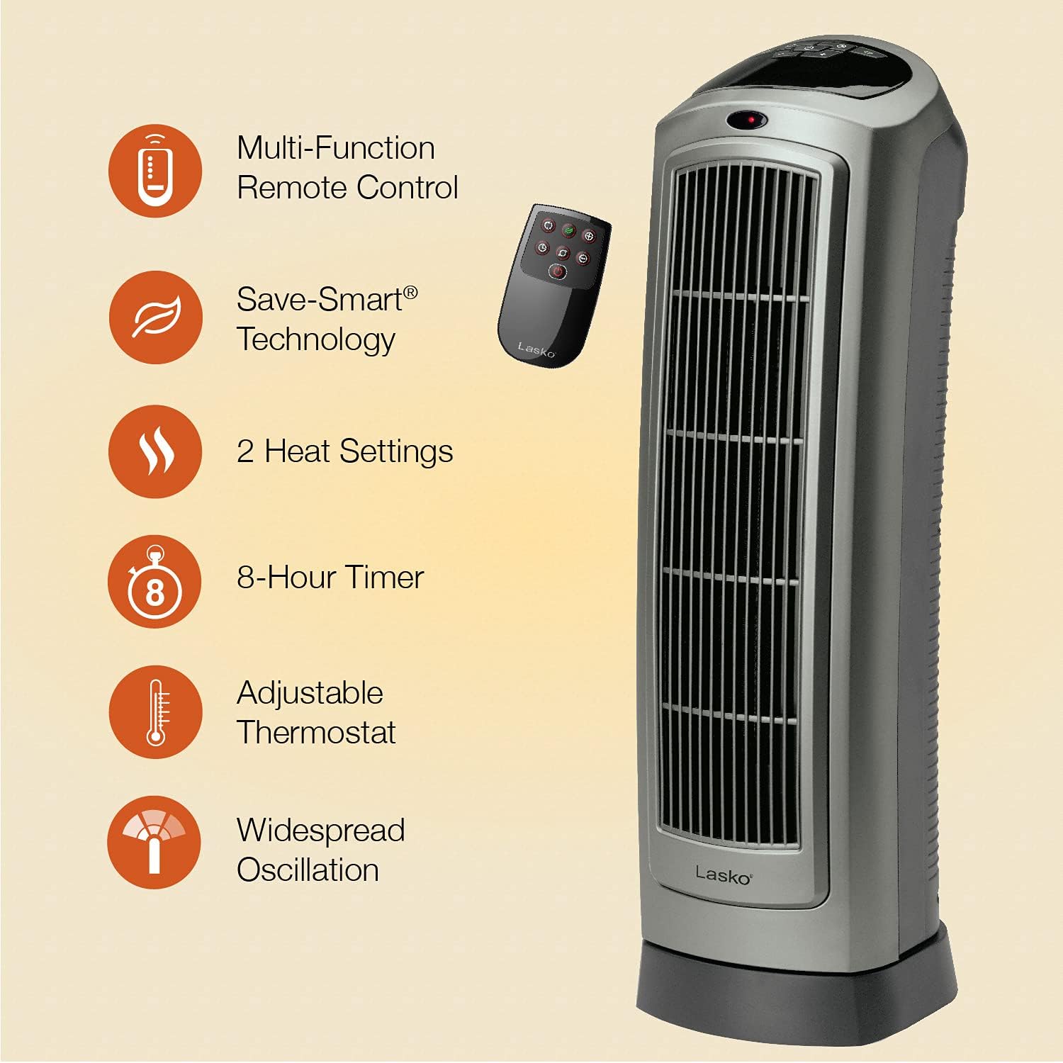 Lasko Portable Oscillating Space Heater with Digital Display and Remote Control