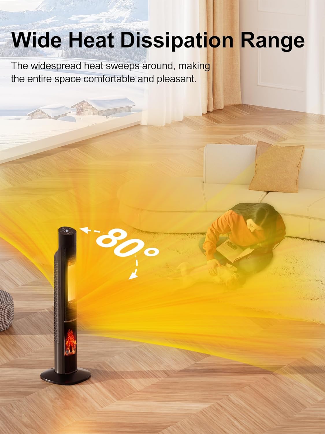 Uthfy 32 Electric Heater with 80 Oscillation and Flame for Large Rooms