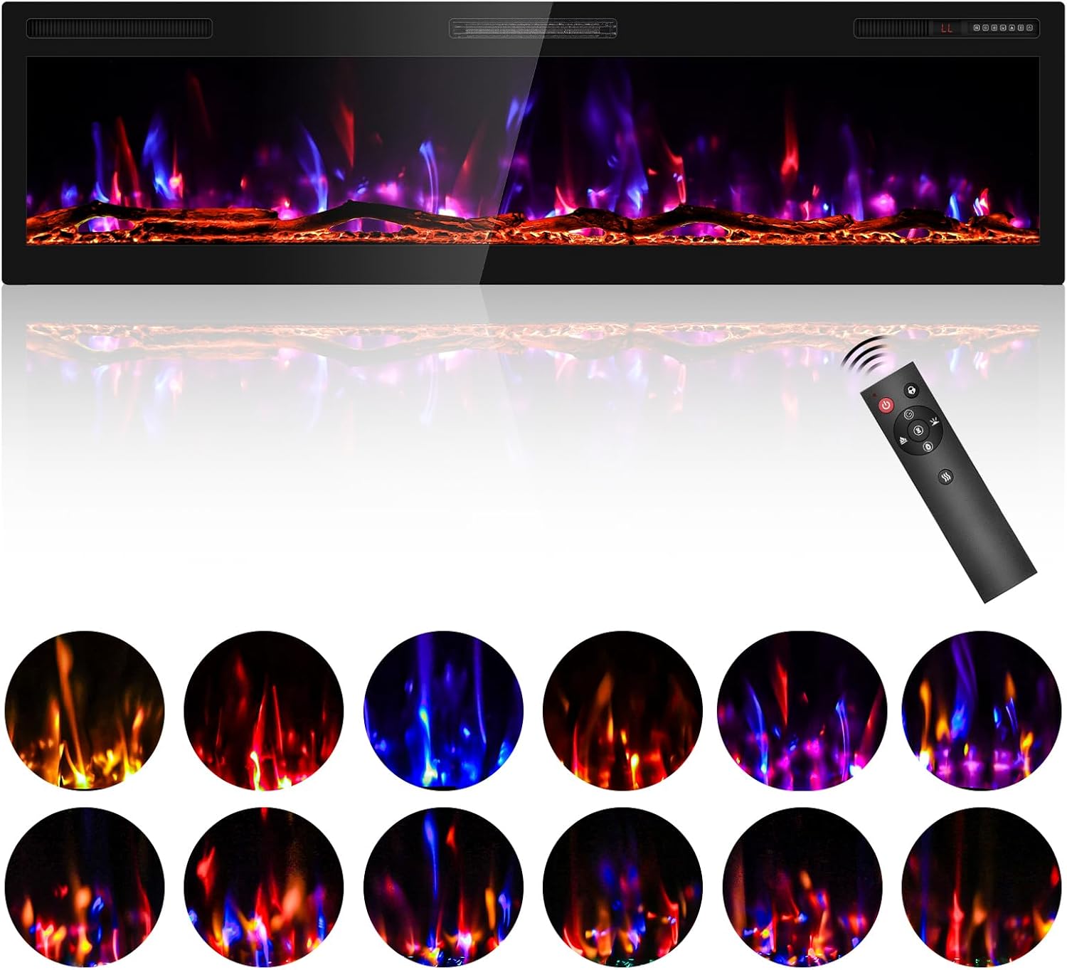 BREEZEHEAT 68 Inch Electric Fireplace with Log and HD Flame