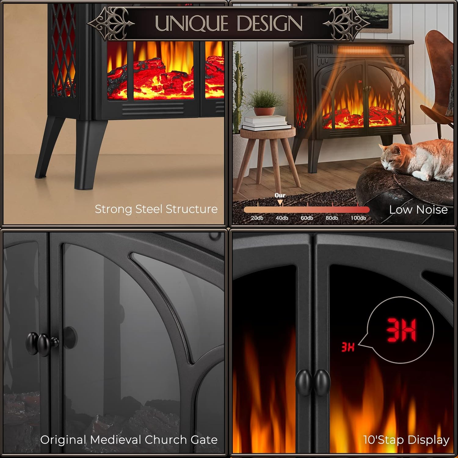 Xbeauty Electric Fireplace Heater Indoor Portable Black