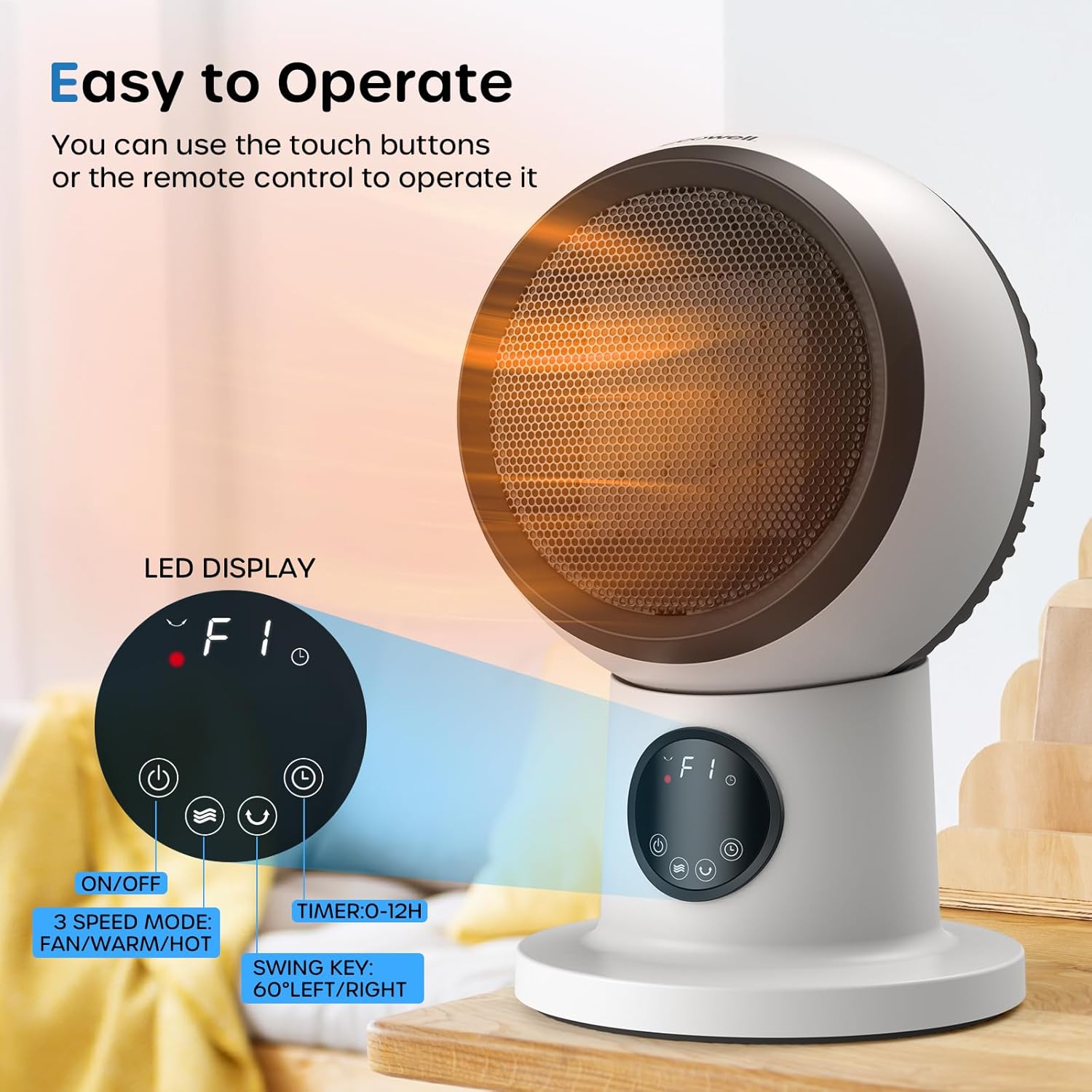 ECOWELL Space Heater Fan Combo with Remote