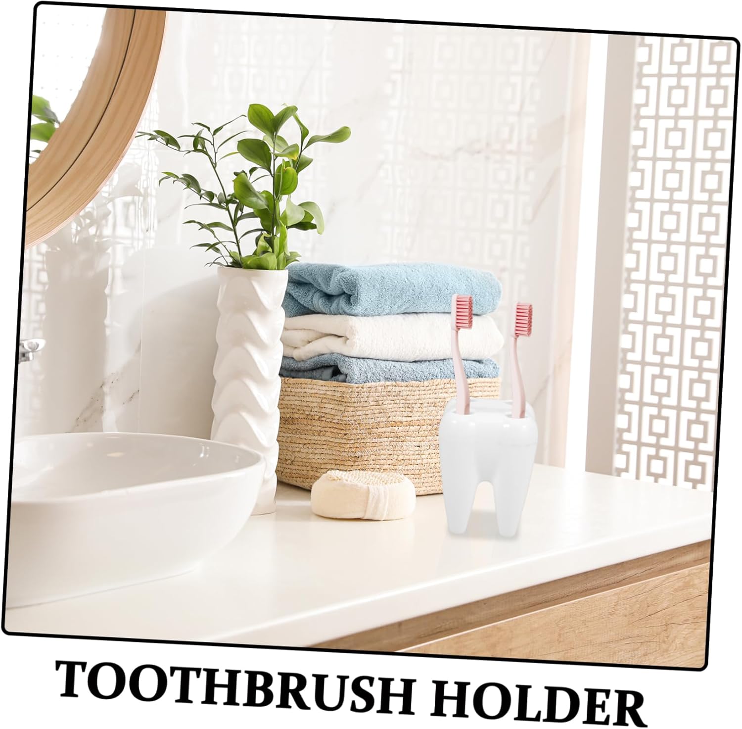 2pcs Cute Tooth Shaped Brush Holder for Bathroom