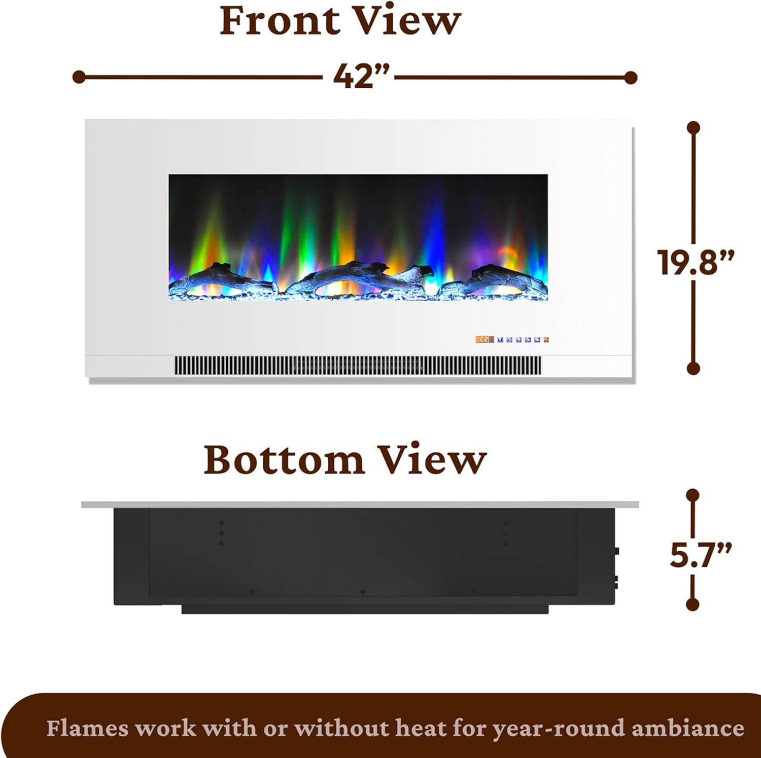 Cambridge 42 Inch Wall Electric Fireplace with Remote and Driftwood Logs