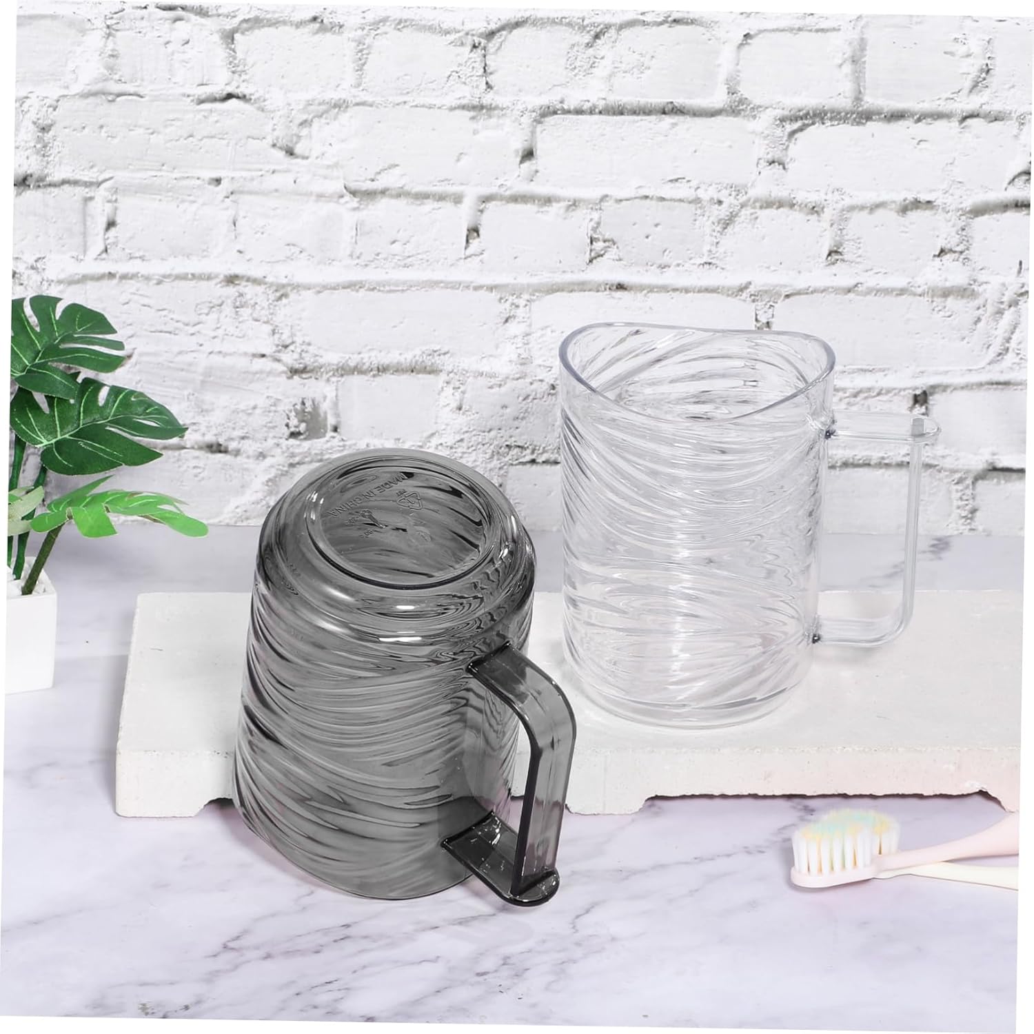 2pcs Toothbrush Holder Cup with Handle Reusable Plastic Rinse Tumbler for Bathroom