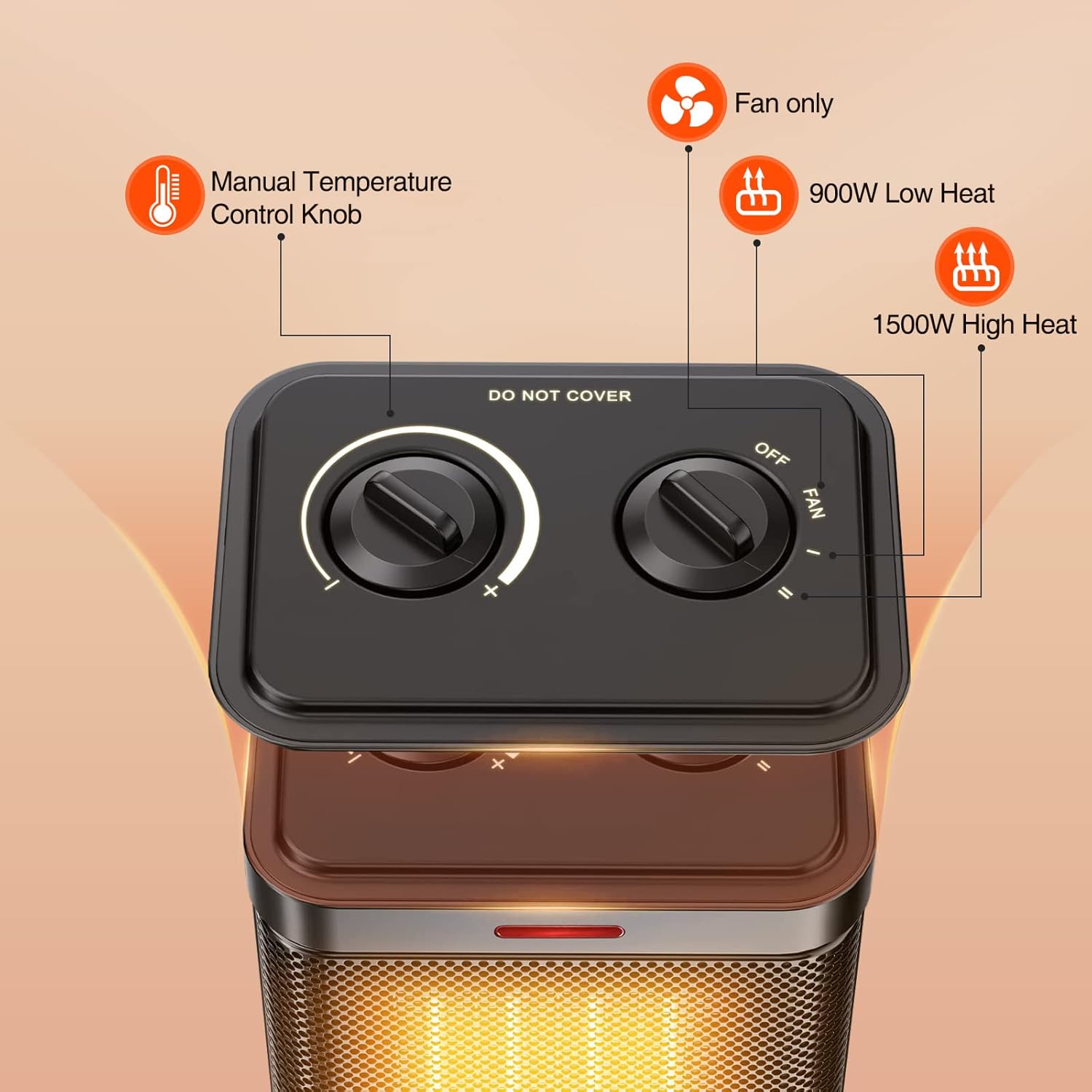Oprunsy 1500W PTC Ceramic Space Heater with 3 Modes and Safety Protection