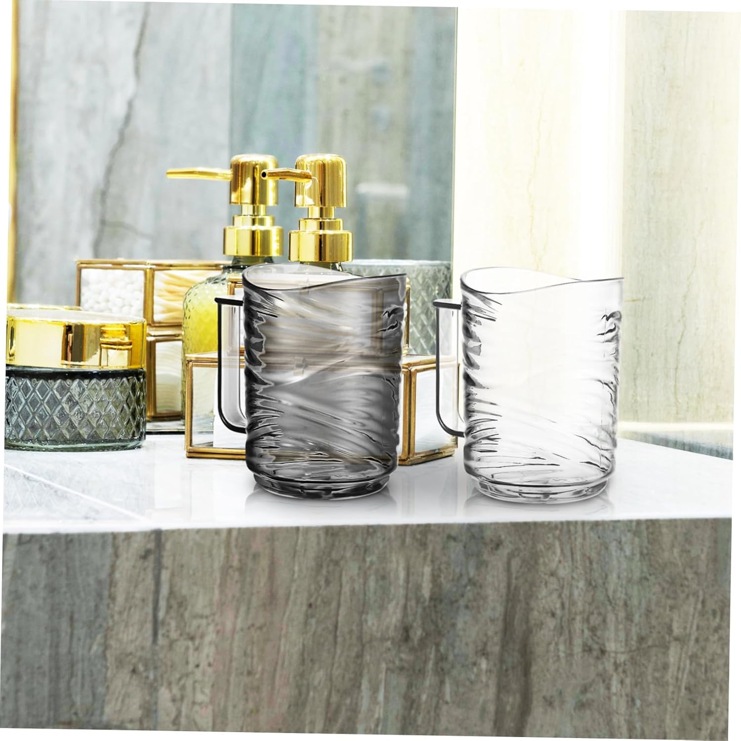 Hemoton 2pcs Bathroom Cups with Handle