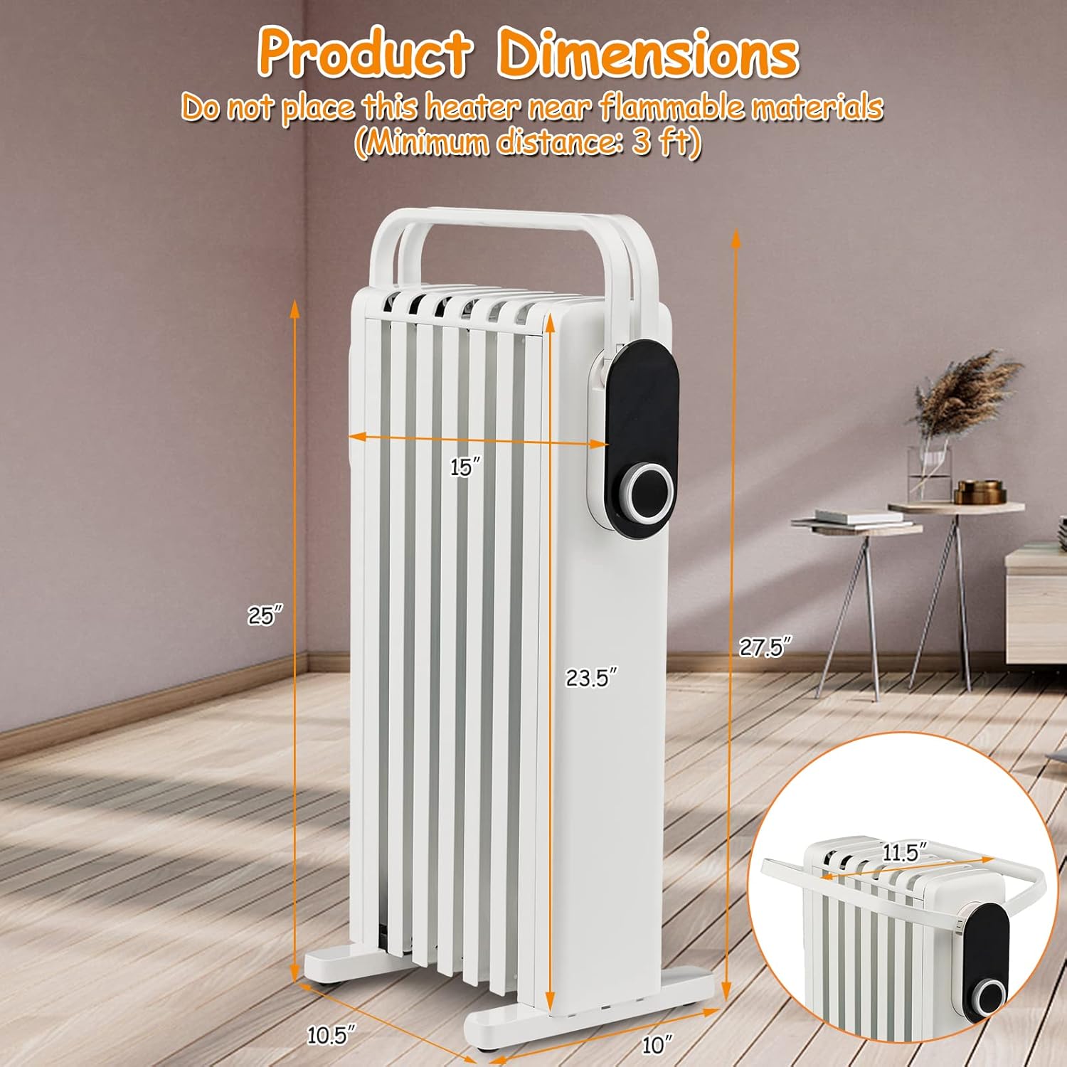 Tangkula 1500W Oil Radiator Heater with 3 Heat Settings