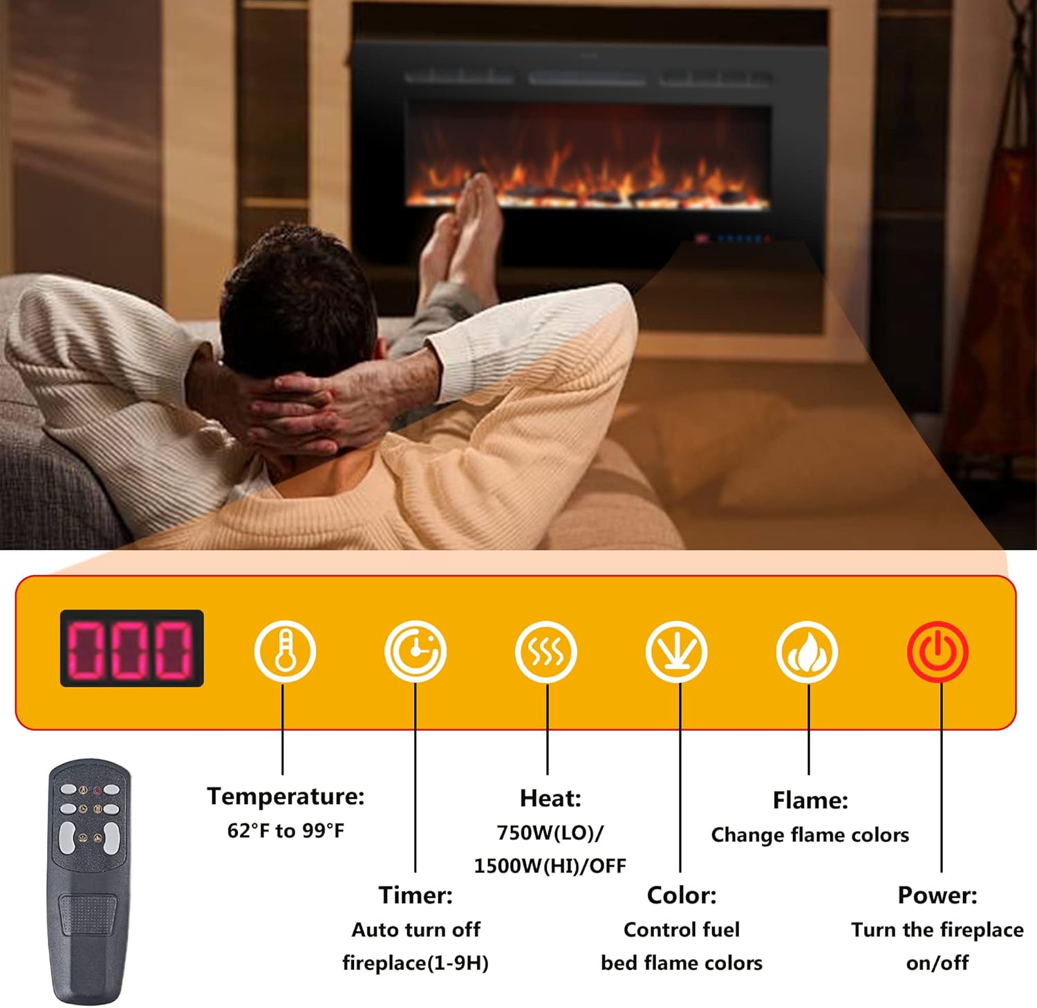Rodalflame 42 Inch Electric Fireplace with Remote Control