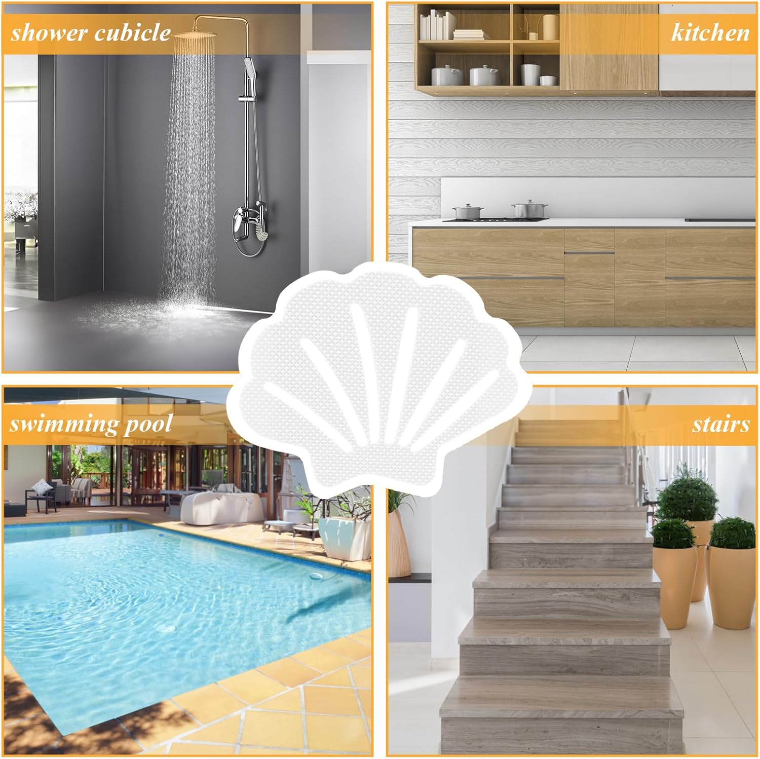 12 Pcs Non Slip Bathtub Stickers Sea Shell Shape Decals for Bathroom