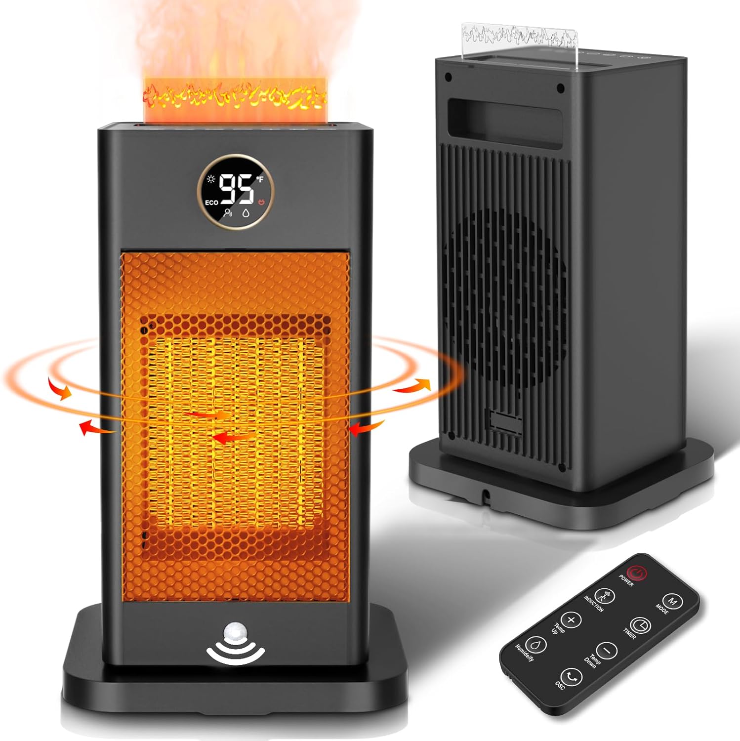okoium 1500W PTC Ceramic Space Heater with Humidifier and 3D Flame Effect 1