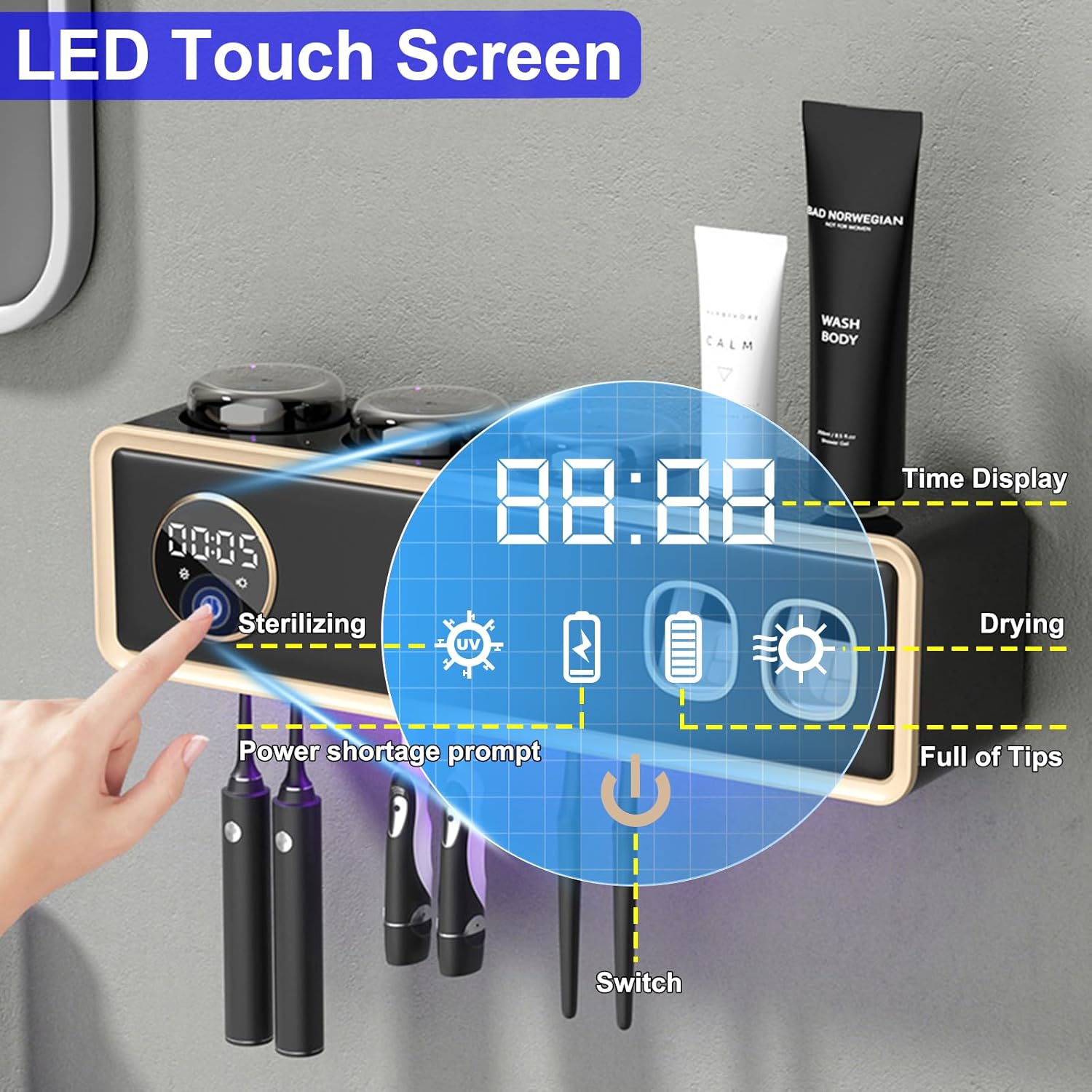 TINS UV Toothbrush Holder with Dispenser and Drying