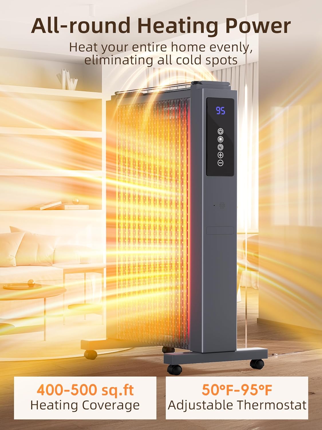 Uthfy Space Heater 1500W Quiet Mica Convection with Thermostat and Remote