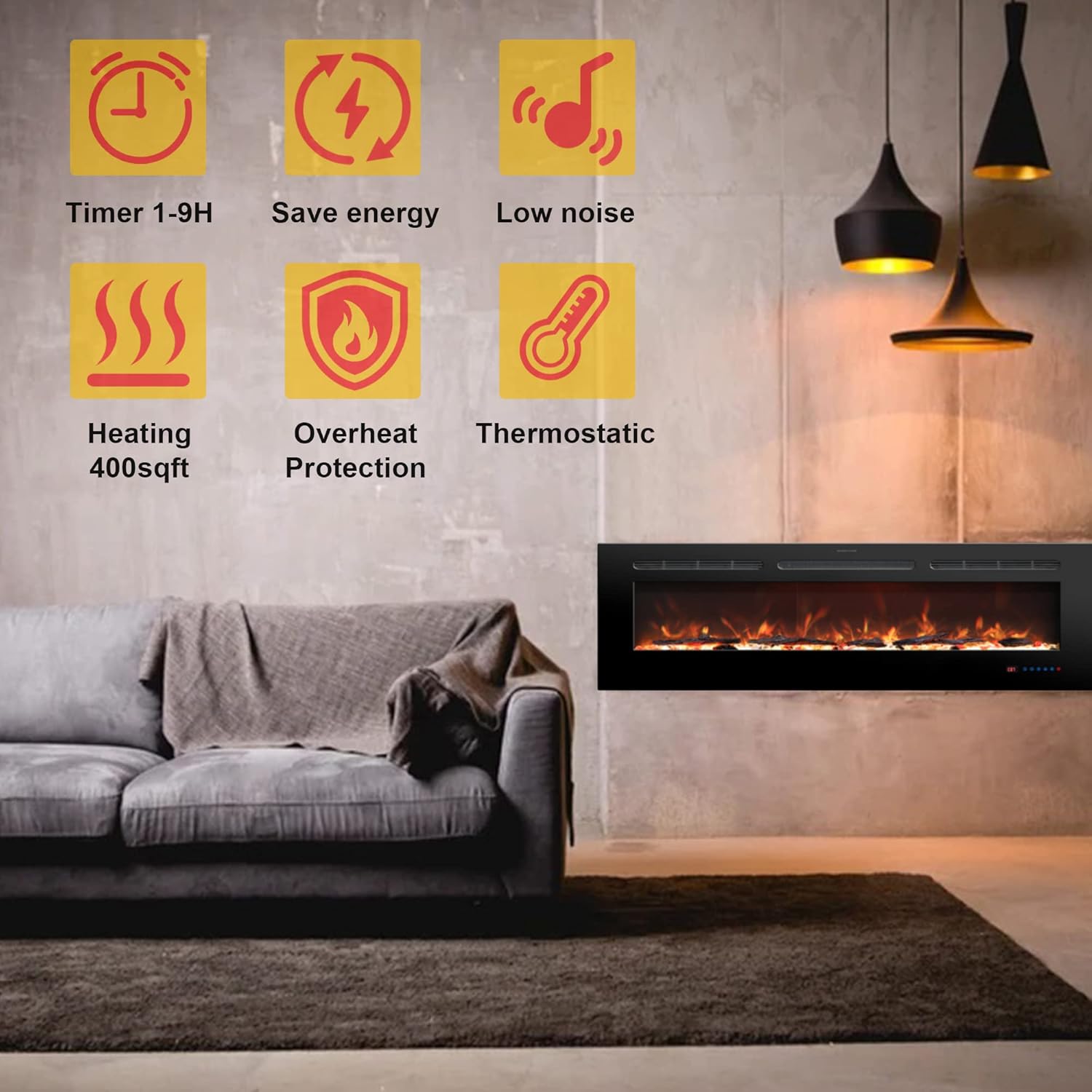 Rodalflame 42 Inch Electric Fireplace with Remote Control