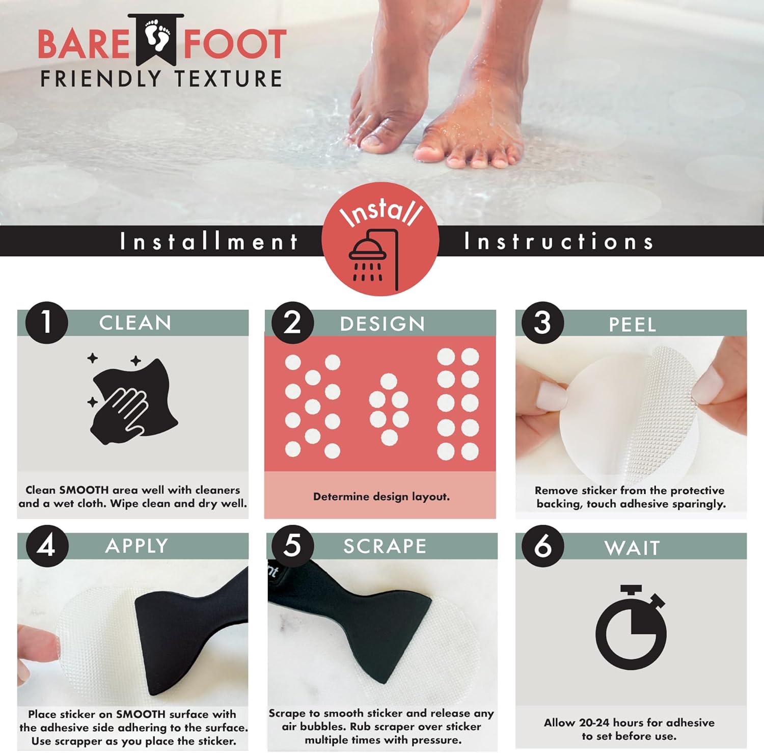 Quart Pint Non Slip Bathtub Stickers with Scraper