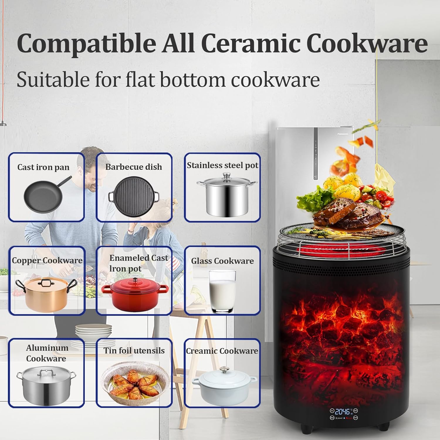Boomkool Electric Fireplace Heater with 3D Flame and 1300W Power