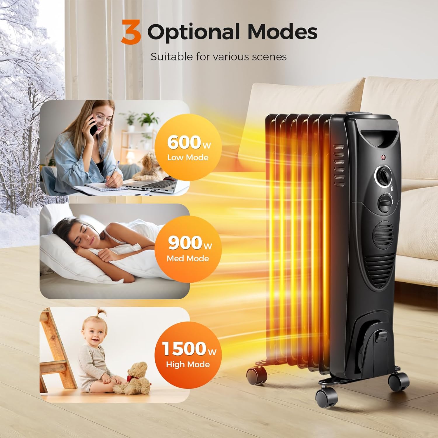 Kismile Portable Electric Radiator with 3 Heat Settings and Smart Thermostat