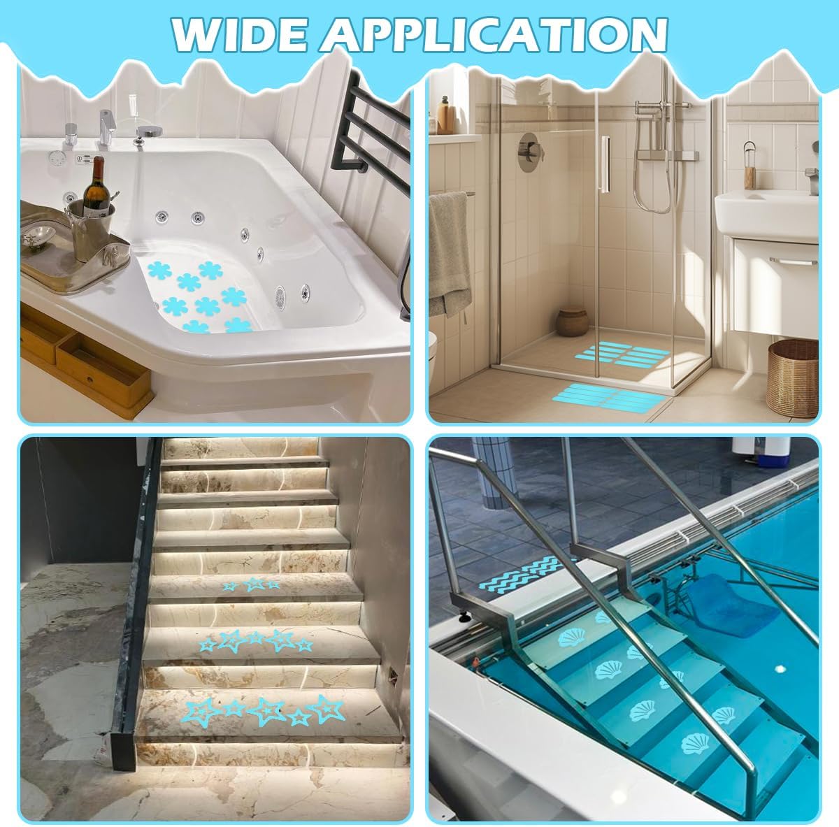 IBEQUEM 83 PCS Non Slip Bathtub Stickers Blue