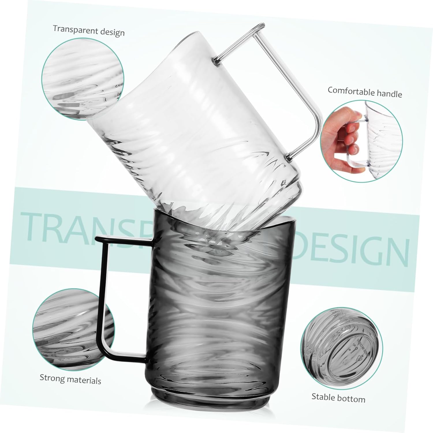 2pcs Toothbrush Holder Cup with Handle Reusable Plastic Rinse Tumbler for Bathroom