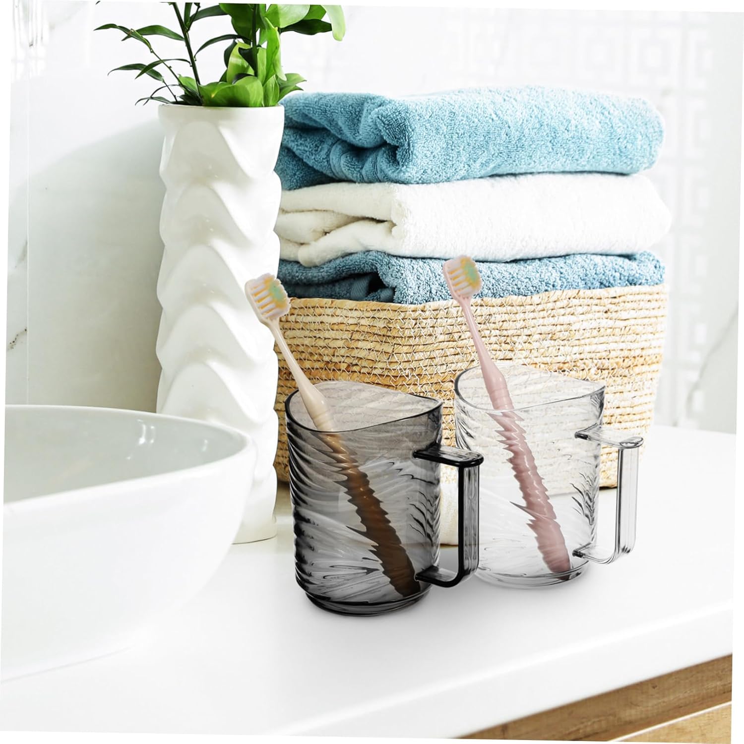 Hemoton 2pcs Bathroom Cups with Handle