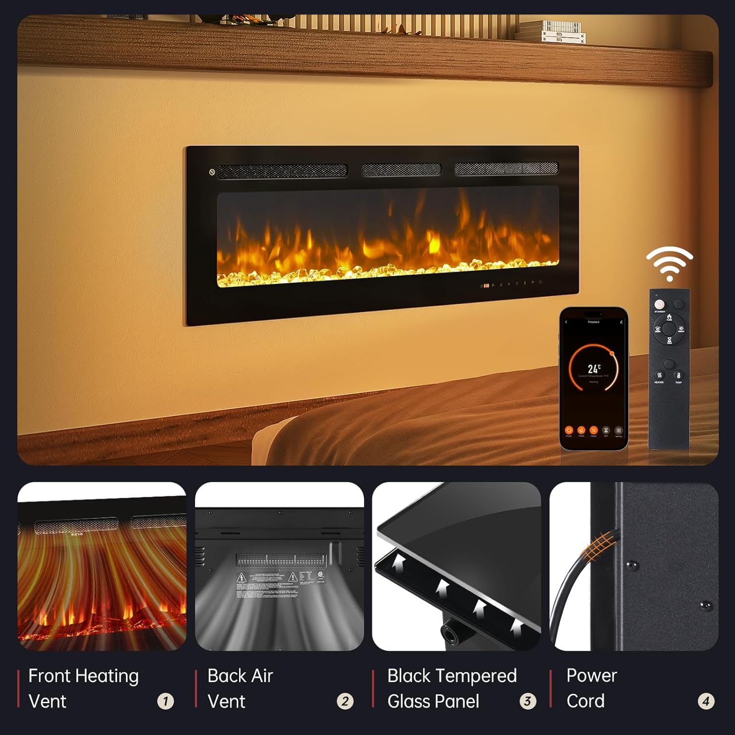 oneinmil 50 Smart Electric Fireplace Heater with Alexa Compatibility